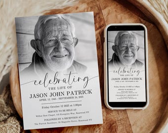 Minimalist Celebration of Life Phone Invitation TEMPLATE, Digital Electronic Funeral Announcement Evite, Printable Funeral Invite, F6