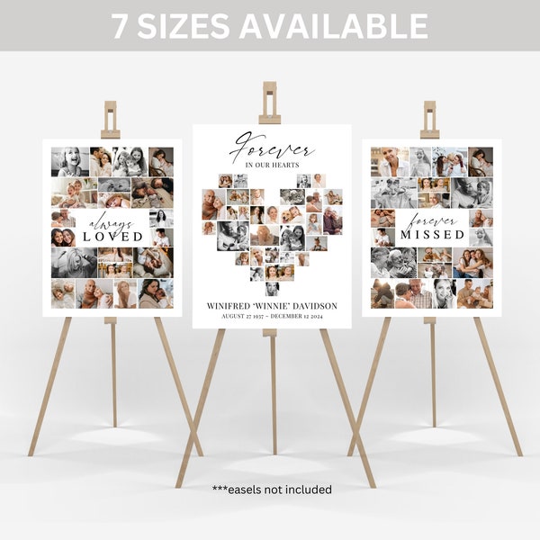 Celebration of Life Poster Template Set, Funeral Heart Collage, Memorial Photo Board for Men or Woman