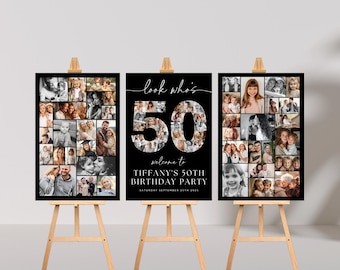 50th Birthday Photo Collage Poster Bundle TEMPLATE, Look who's 50, Customizable Photo Collage Board, Photo Montage Display Digital Download