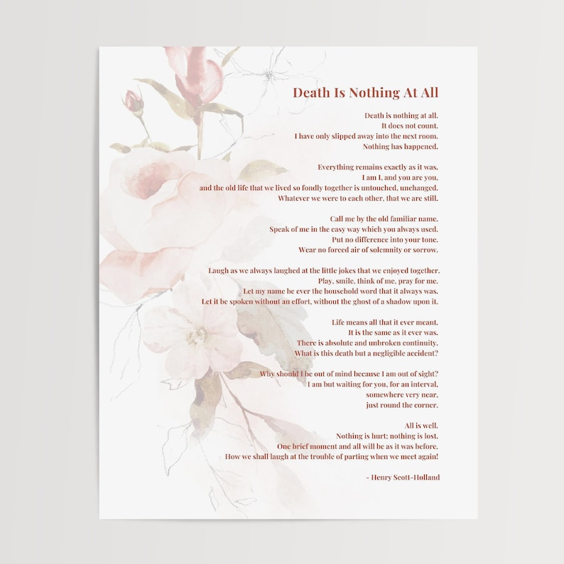 Death is nothing at all poem printable funeral poem ready to etsy