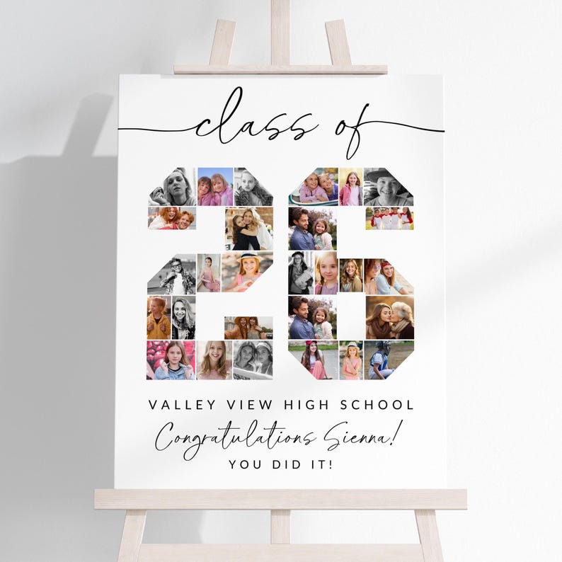 Graduation Photo Collage TEMPLATE Class of 2026, Personalized Gift for Graduate, Graduation Party Poster, Canva Template afbeelding 1