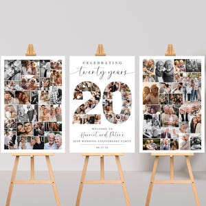 20th Anniversary Party Welcome Sign TEMPLATE Set, Photo Collage Board, Celebrating 20 Years, Anniversary Dinner Party Poster Decor Ideas