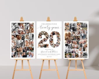 20th Anniversary Party Welcome Sign TEMPLATE Set, Photo Collage Board, Celebrating 20 Years, Anniversary Dinner Party Poster Decor Ideas