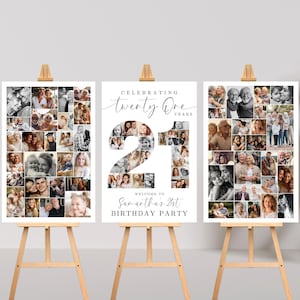 21st Birthday Photo Collage Poster Bundle TEMPLATE Set, Celebrating 21 Years, Party Welcome Sign, Picture Board, Montage Display, C1