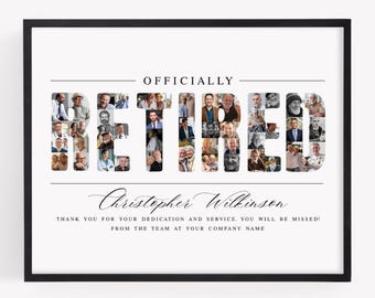 Retired Word Photo Collage TEMPLATE, Personalized Retirement Gift, DIY Going Away Present, Memory Board, Self Edit Canva Template