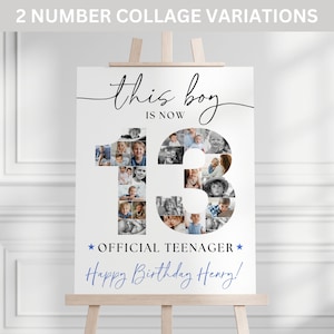 13th Birthday Photo Collage Poster TEMPLATE, This Boy is 13 Official Teenager, Birthday Welcome Sign, Number 13 Collage, Party Decor Ideas