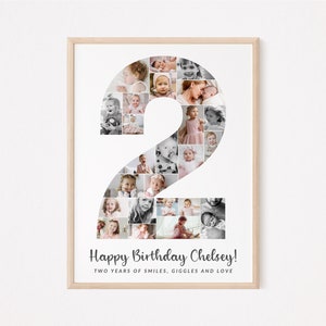 Birthday Number 2 Photo Collage TEMPLATE, Personalized 2nd Birthday Gift for Boy or Girl, Party Decor Ideas, Picture Collage