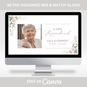 Pink Rose Funeral Photo Slideshow Template, Memorial Video for Woman, Pink Floral Celebration of Life Presentation, Funeral Photo Tribute