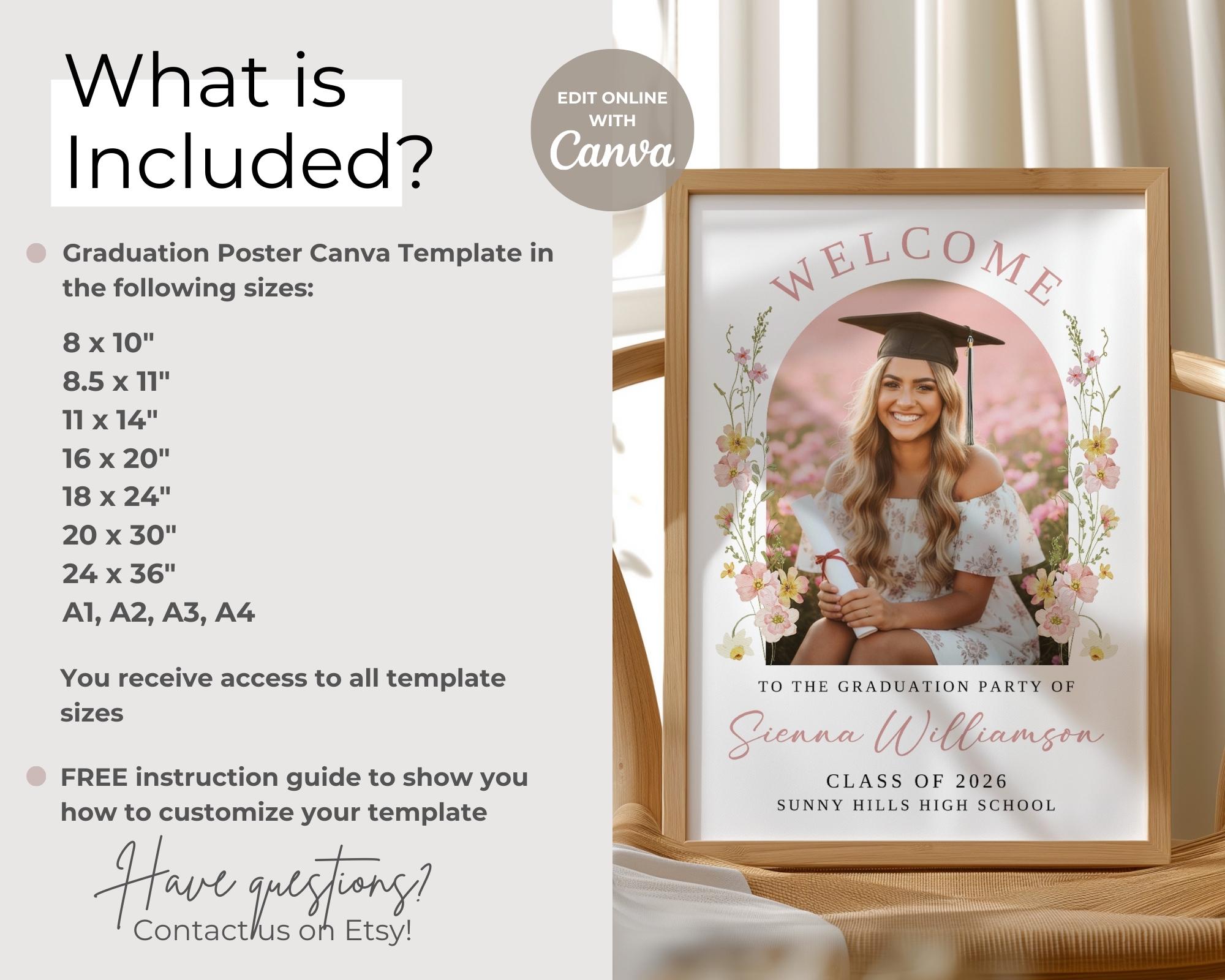 Hello April Graduation Spring Graduation Party Welcome Sign With Photo: Floral Grad Poster ...