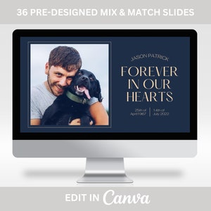 Navy Funeral Photo Slideshow Template For Male, Blue Memorial Video, Minimalist Celebration of Life Presentation, Funeral Photo Tribute