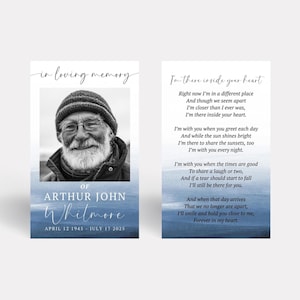 Blue Memorial Card TEMPLATE for Fisherman, Funeral Favors, Printable Prayer Card, Wallet Obituary Card, Celebration of Life, F8