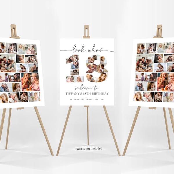 18th Birthday Photo Collage Poster Bundle TEMPLATE, Look who's 18, Customizable Photo Collage Board, Photo Montage Display Digital Download