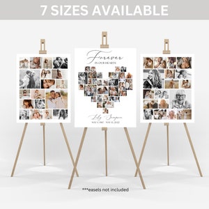 SET Funeral Heart Collage Templates, Minimalist Funeral Photo Collage for men or woman, Celebration of Life, Easel Display Memorial Poster