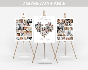 SET Funeral Heart Collage Templates, Minimalist Funeral Photo Collage for men or woman, Celebration of Life, Easel Display Memorial Poster
