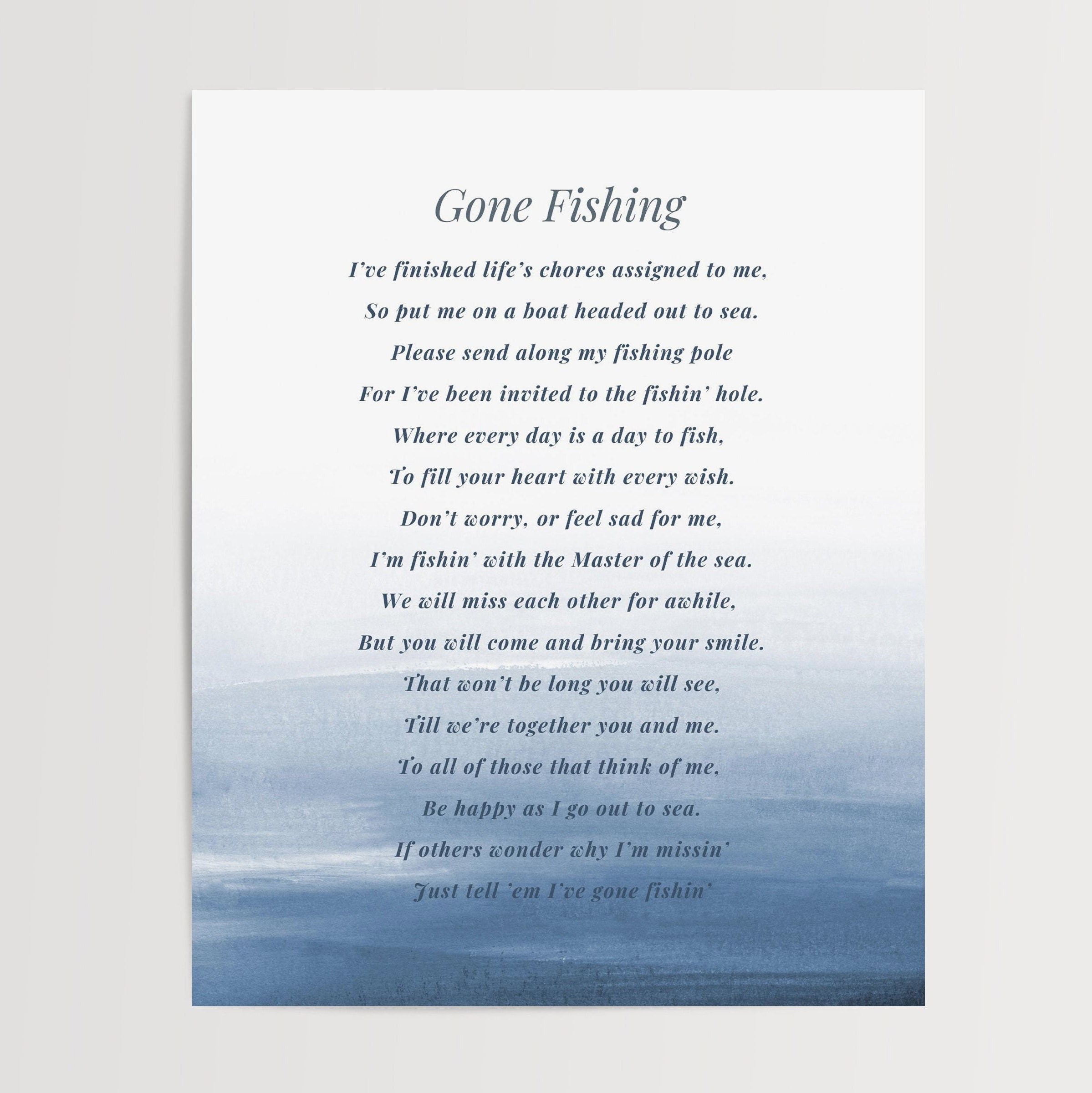 Gone Fishing Poem Ready to Print Celebration of Life Poem for Etsy