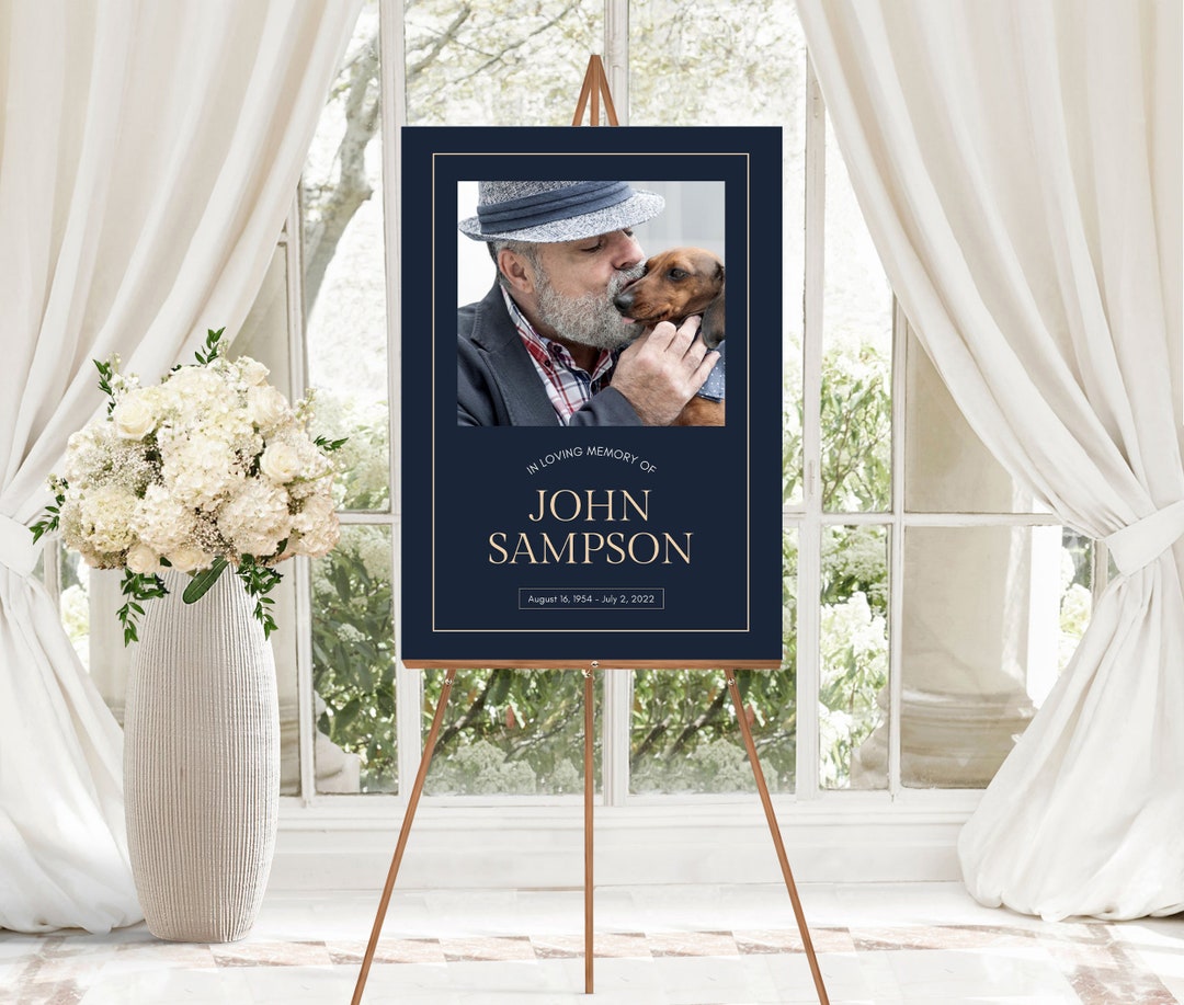 Navy Blue Funeral Poster Template Memorial Sign Etsy