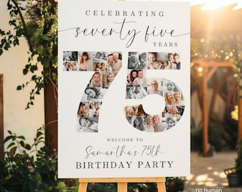 75th Birthday Photo Collage TEMPLATE, Celebrating 75 Years, Party Welcome Sign, Photo Montage Display Poster, Canva Template, C1