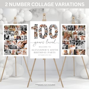 100 Years Loved Birthday Photo Collage Poster TEMPLATE Set, 100th Birthday Welcome Sign, Customizable Number Collage Board, Party Decor Idea