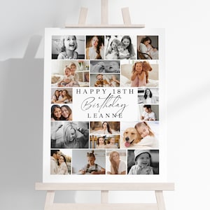 18th birthday Collage Poster TEMPLATE, Eighteenth Birthday Party, Customizable Photo Collage Board, Photo Montage Display, Party Decor Ideas