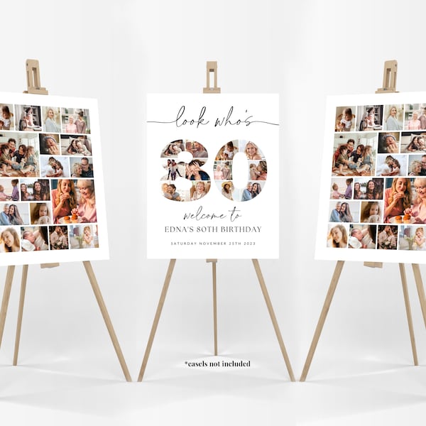 80th Birthday Photo Collage Poster Bundle TEMPLATE, Look who's 80, Customizable Photo Collage Board, Photo Montage Display