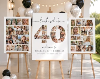 40th Birthday Photo Collage Poster Bundle TEMPLATE, Look who's 40, Customizable Photo Collage Board, Photo Montage Display Digital Download