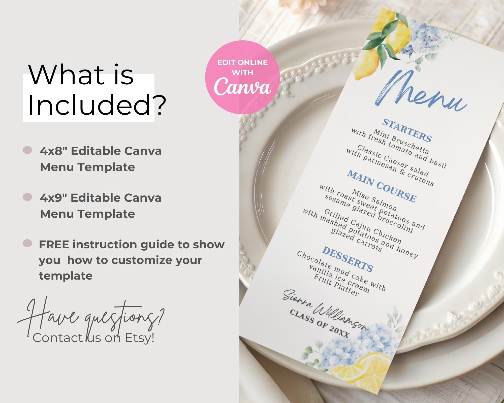 Graduation Puple Menu Card Graduation Dinner Menu Card Template, Grad Party Printable Table Decor ...