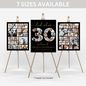 Look Who's 30, Black and Gold 30th Birthday Photo Collage Poster Bundle TEMPLATE, Customizable Photo Collage Board, Montage Display