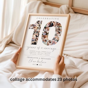 10th Wedding Anniversary Photo Collage TEMPLATE, 10 Years of Marriage Printable Gift Idea, Photo Collage Poster, Gift for Husband or Wife image 4