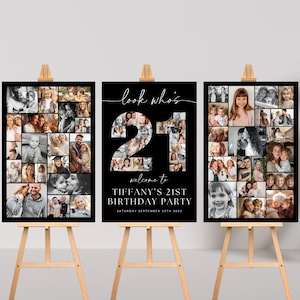 21st Birthday Photo Collage Poster Bundle TEMPLATE, Look who's 21, Customizable Photo Collage Board, Photo Montage Display Digital Download