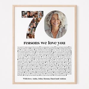 70 Reasons We Love You Photo Collage TEMPLATE, Personalized Birthday Gift for Male Female Mom Dad Grandparent, 70th Anniversary Gift, Canva
