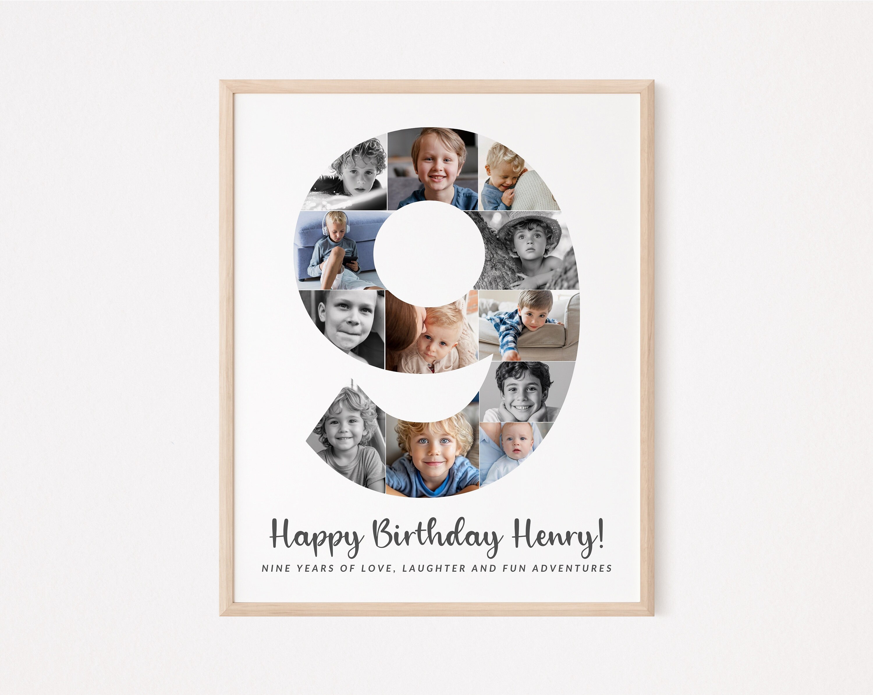 Number 9 Birthday Photo Collage TEMPLATE for Boy or Girl, Personalized ...