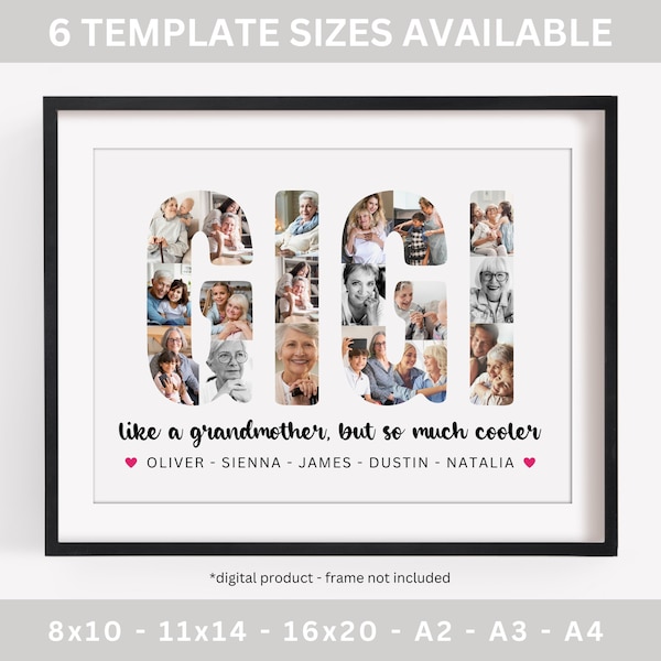 Personalized Gigi Photo Collage TEMPLATE, Gift for Grandma, Mother's Day Gift, Birthday Present, Edit Yourself DIY Download, Canva Template