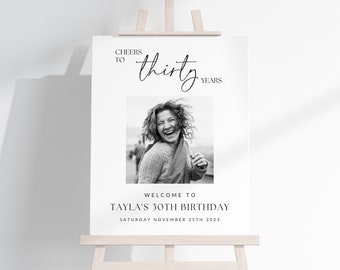 30th Birthday Photo Sign TEMPLATE, Cheers to thirty Years, Customizable Photo Board Thirtieth, Photo Display Poster, Digital Download DIY