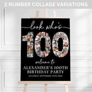 100th Birthday Photo Collage TEMPLATE, Look Who&#39;s 100, Customizable Birthday Welcome Sign, Photo Montage Display Poster, Digital Download