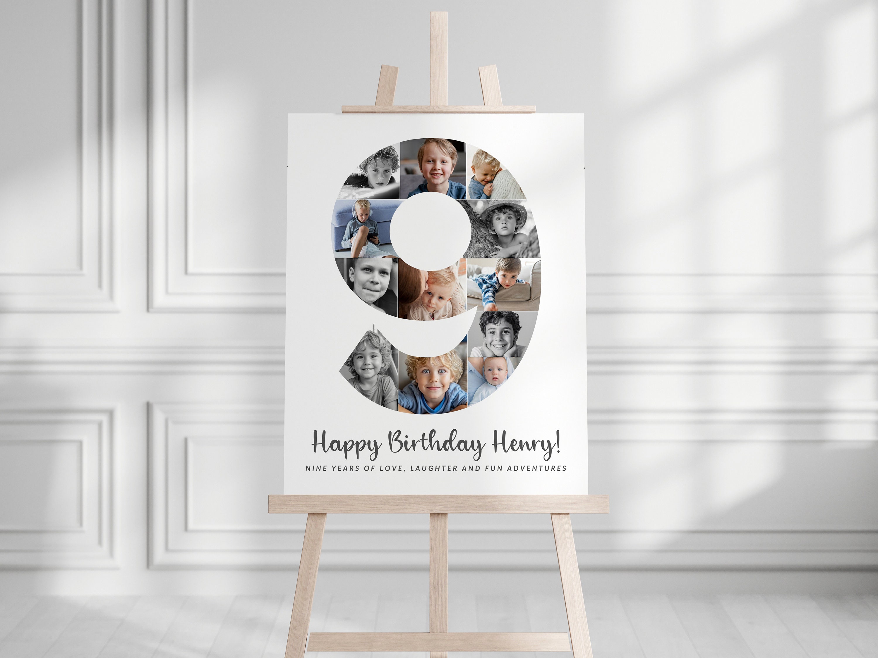 Number 9 Birthday Photo Collage TEMPLATE for Boy or Girl, Personalized ...