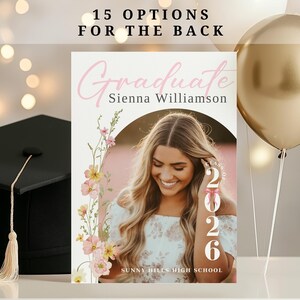 Floral Graduation Announcement, Spring Graduation Party Invitation: Canva Template (Digital Download) bild 12