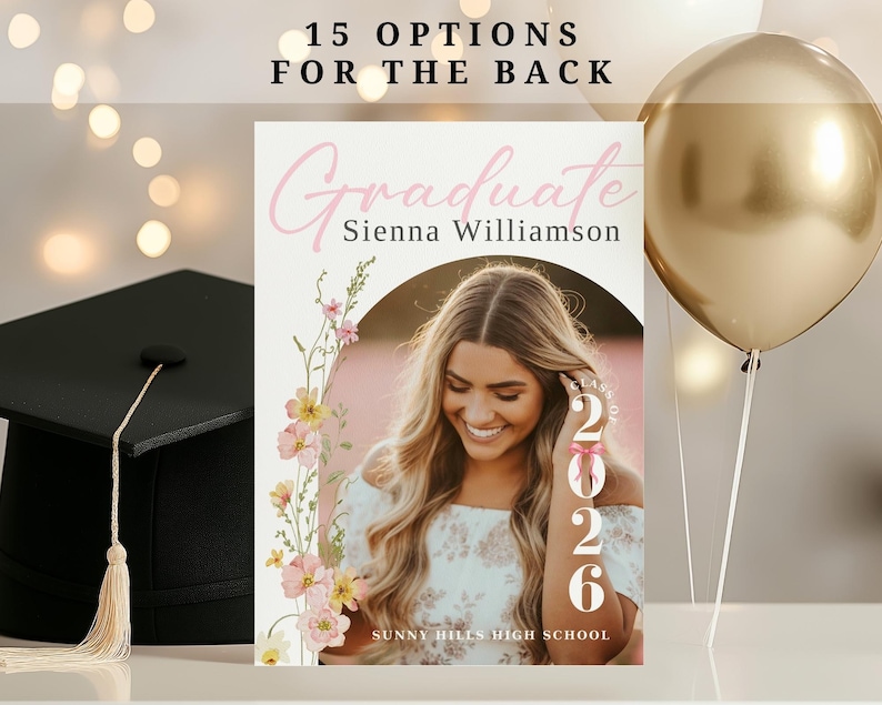 Floral Graduation Announcement, Spring Graduation Party Invitation: Canva Template (Digital Download) bild 12