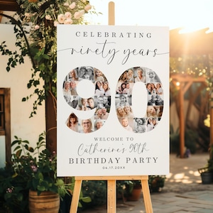 90th Birthday Photo Collage TEMPLATE, Celebrating 90 Years, Party Welcome Sign, Photo Montage Display Poster, Canva Template, C1