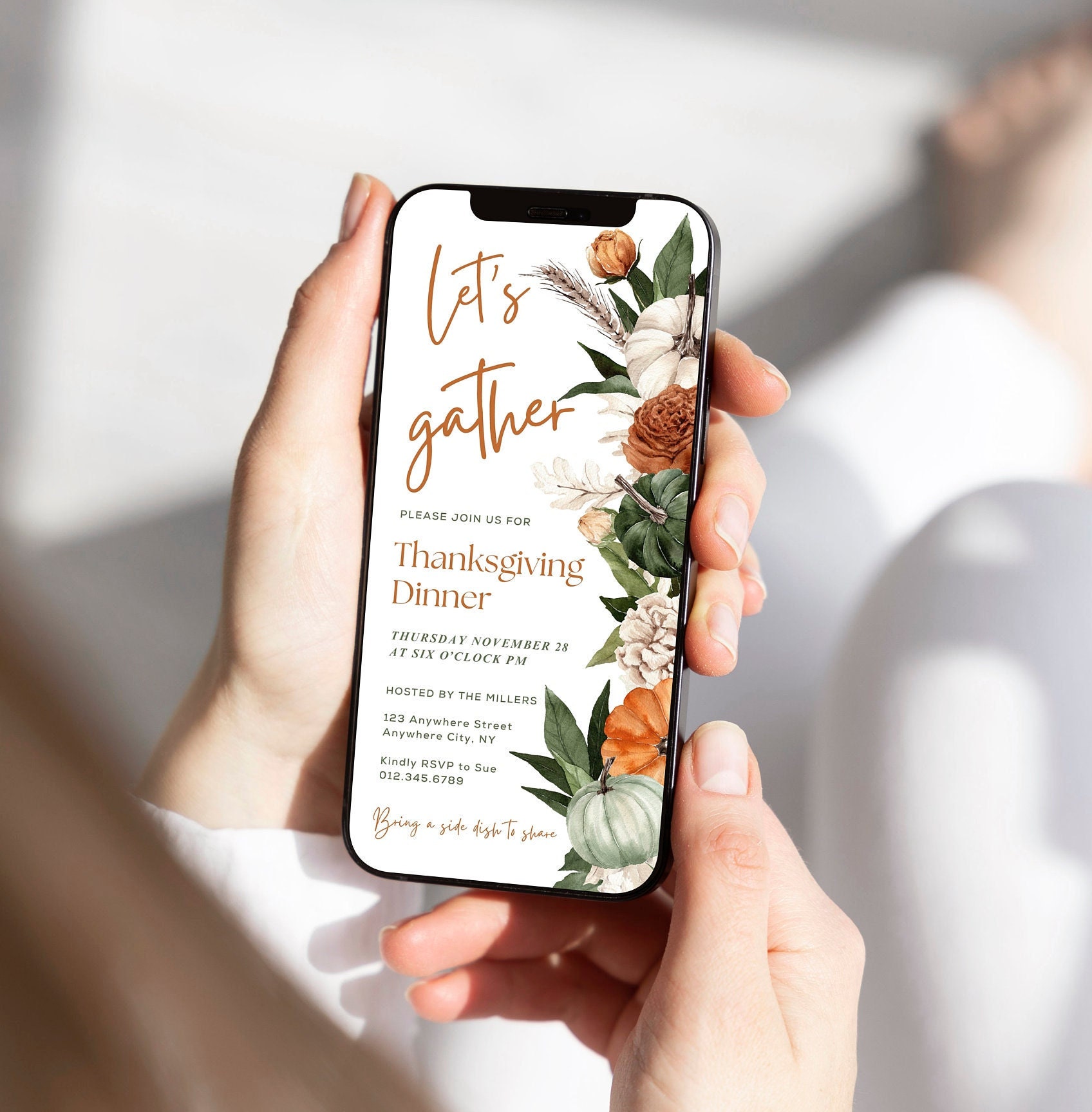 T1 Invite Thanksgiving Dinner Digital Invitation TEMPLATE, Let's Gather Invite ...