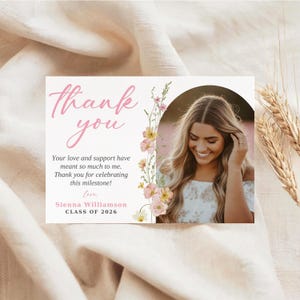 Graduation Thank You Card Template, Spring Floral Theme, Grad Thanks Folded and Flat Note Card, Canva Template (Digital Download) SG