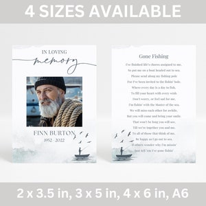 Fisherman Memorial Card Template for Men, Gone Fishing Poem Prayer Card, Double Sided Obituary Card, Male Funeral Memory Card, Funeral Favor