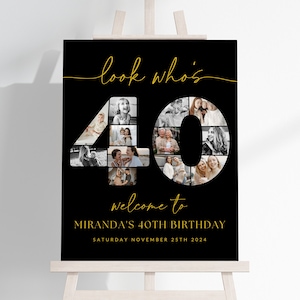 40th Birthday Photo Collage TEMPLATE, Look Who's 40, Black Gold, Customizable Collage Board, Montage Display Poster, Digital Download, BG1