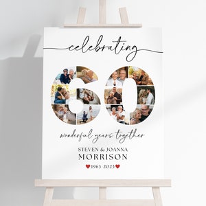 60th Wedding Anniversary Photo Collage TEMPLATE, Customizable Photo Board, Wedding Anniversary Gift, Welcome Sign, Digital Download DIY