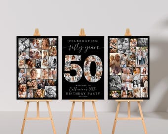 50th Birthday Photo Collage Poster Bundle TEMPLATE Set, Celebrating 50 Years, Party Welcome Sign, Picture Board, Montage Display, C1
