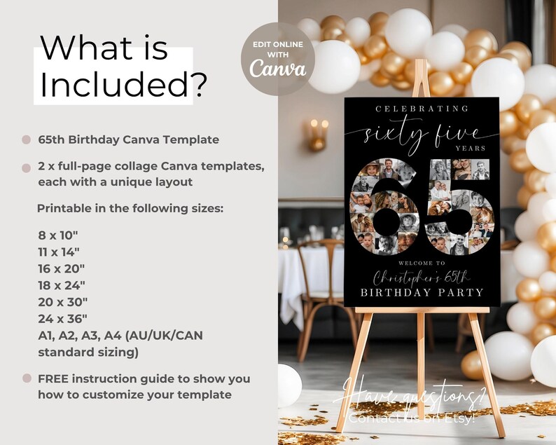 65th Birthday Photo Collage Poster Bundle TEMPLATE Set, Celebrating 65 ...