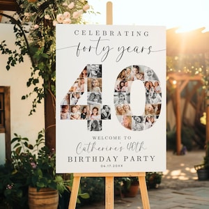 40th Birthday Photo Collage TEMPLATE, Celebrating 40 Years, Party Welcome Sign, Photo Montage Display Poster, Canva Template, C1