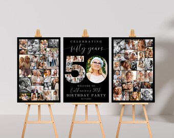 50th Birthday Photo Collage Poster Bundle TEMPLATE Set, Celebrating 50 Years, Party Welcome Sign, Picture Board, Montage Display