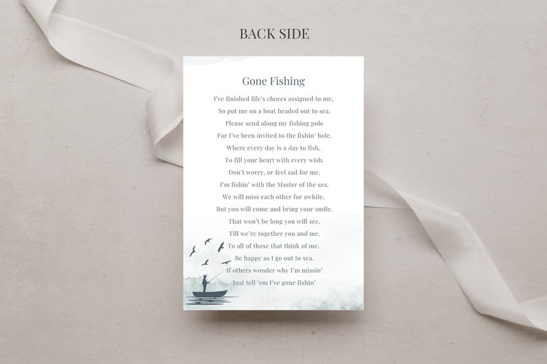 Fisherman Memorial Card Template for Men, Gone Fishing Poem Prayer Card