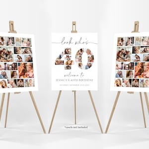 40th Birthday Photo Collage Poster Bundle TEMPLATE, Look who's 40, Customizable Photo Collage Board, Photo Montage Display Digital Download