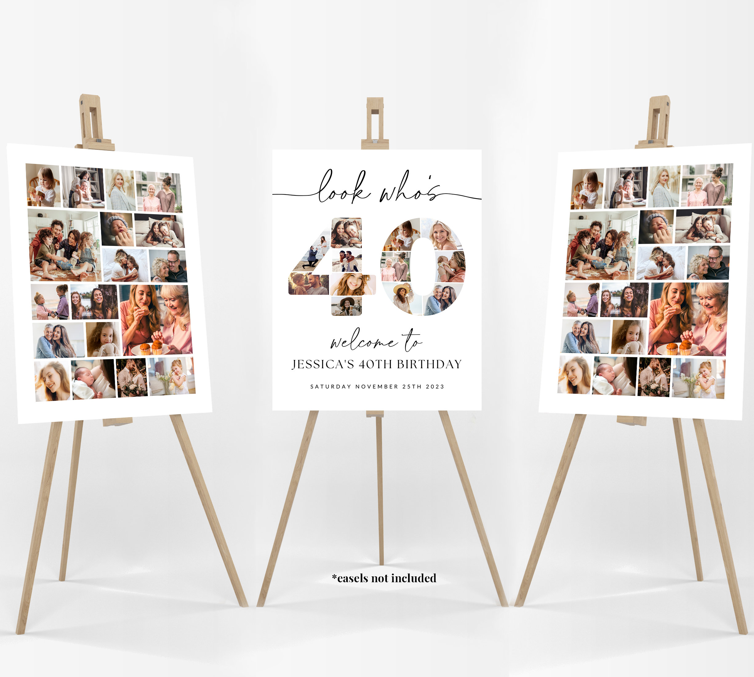40th Birthday Photo Collage Poster Bundle TEMPLATE, Look who's 40, Customizable Photo Collage Board, Photo Montage Display Digital Download